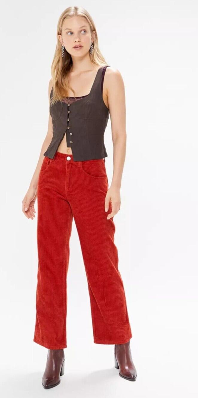 BDG Urban Outfitters Women's Corduroy Jeans Slim Straight Leg High Rise Red 29